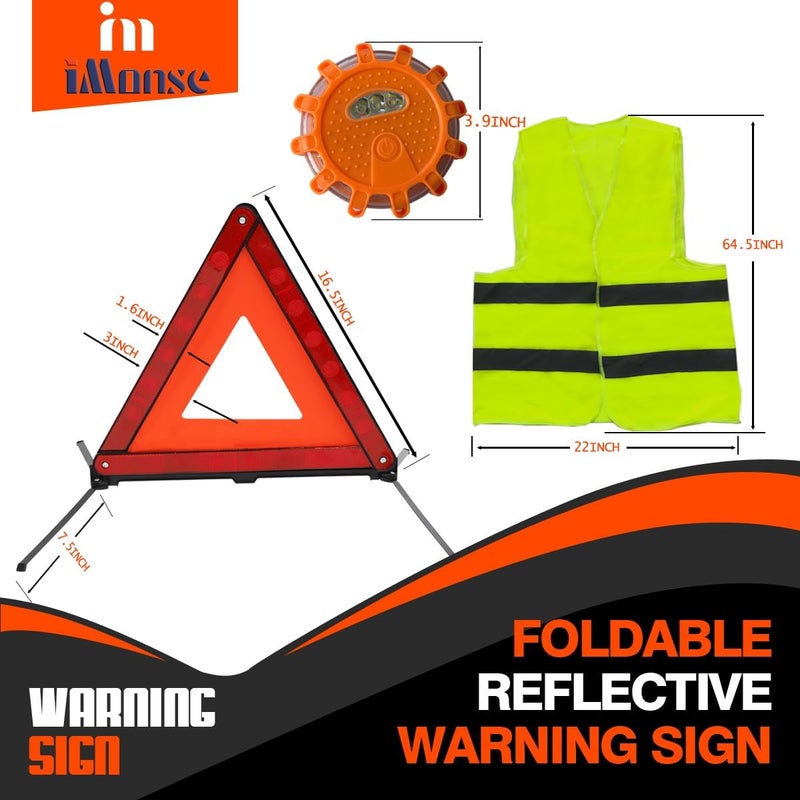 iMonse Warning Safety Triangle Kit, Emergency Roadside Warning Reflective Triangle 3 Packs with 2 LED Road Flare Light, Foldable with Storage Case for Roadside Breakdowns Emergenc - Image 5
